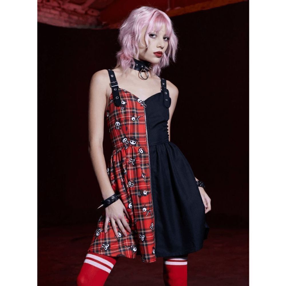 Goth Emo Punk Skelanimals Diego Skelanimals Plaid Split Dress size S, M